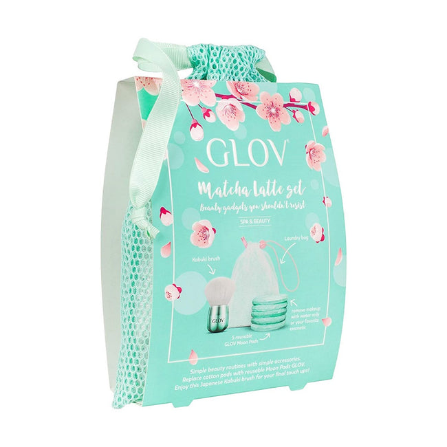 Glov Matcha Latte zestaw Moon Pads waciki do demakijażu 5szt + Kabuki Brush pędzel do makijażu + woreczek