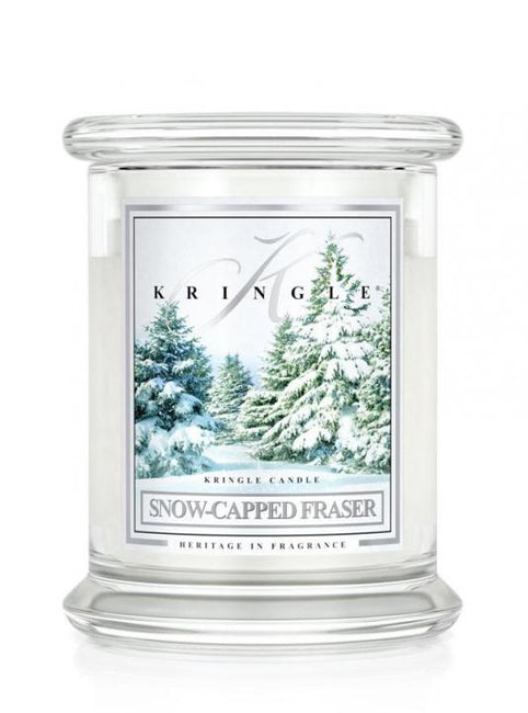 Kringle Candle Średnia świeca zapachowa z dwoma knotami Snow Capped Fraser 411g