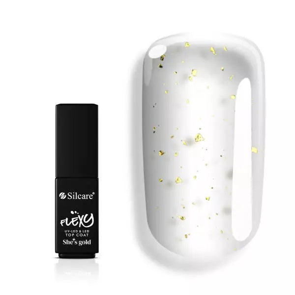 Silcare Flexy She's Gold Top Coat preparat nawierzchniowy z drobinkami w kolorze złota 4.5g