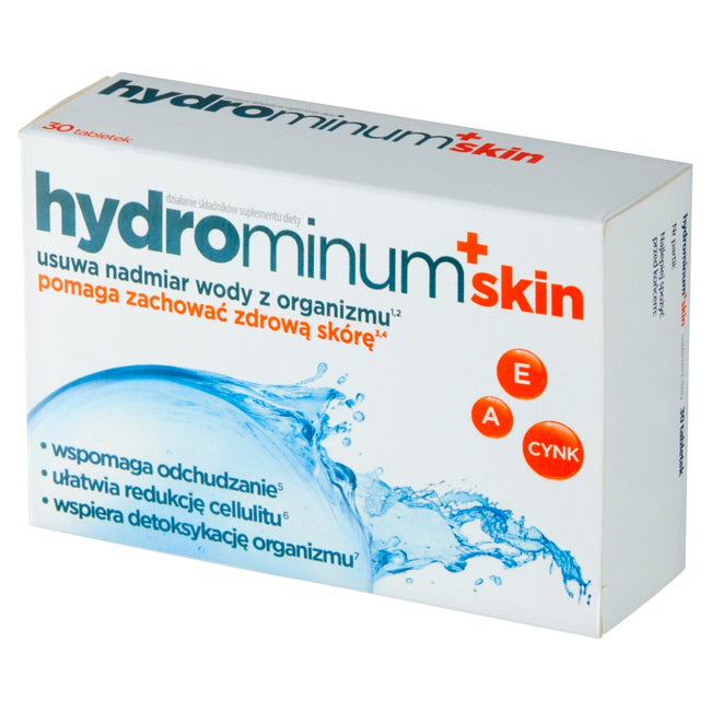 Hydrominum Skin suplement diety usuwający nadmiar wody z organizmu oraz pomagający zachować zdrową skórę 30 tabletek