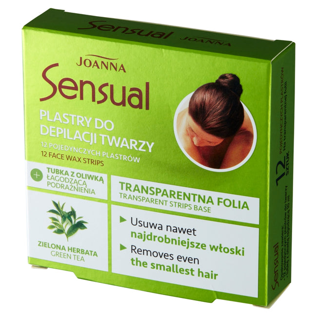 Joanna Sensual plastry do depilacji twarzy Zielona Herbata 12szt + tubka z oliwką łagodzącą podrażnienia 10ml