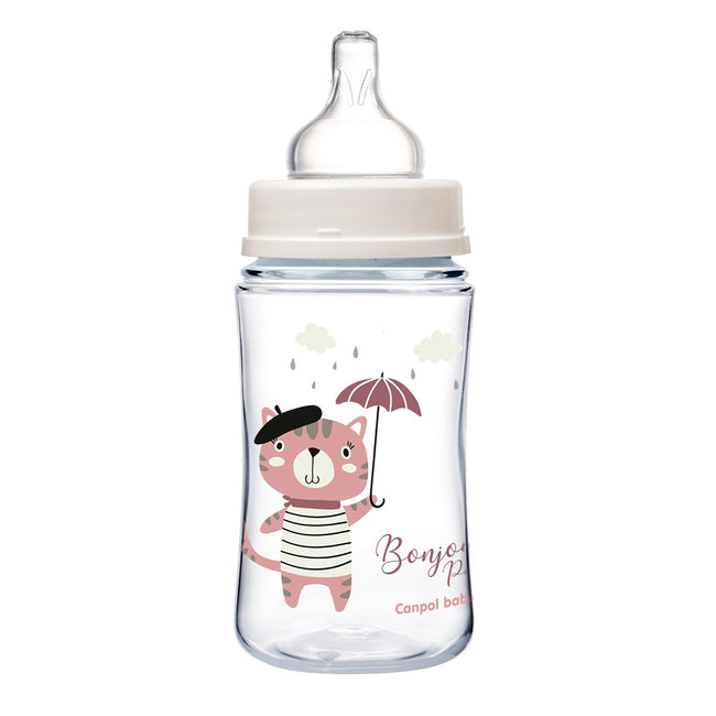Canpol Babies EasyStart butelka szeroka antykolkowa Bonjour Paris Różowa 240ml