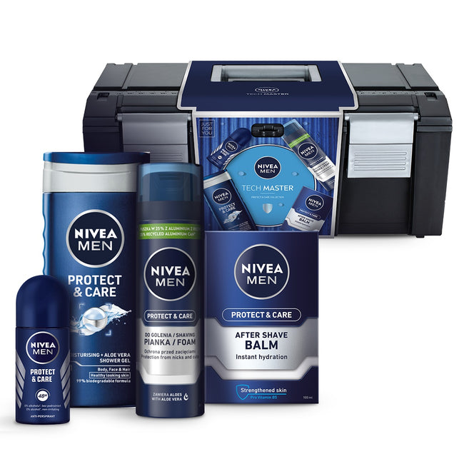 Nivea Men Tech Master zestaw pianka do golenia 200ml + balsam po goleniu 100ml + żel pod prysznic 250ml + antyperspirant w kulce 50ml