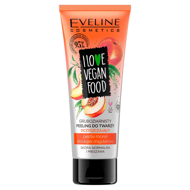 Eveline Cosmetics I Love Vegan Food gruboziarnisty peeling do twarzy oczyszczający z naturalnymi pestkami moreli i bioolejkiem migdałowym 75ml