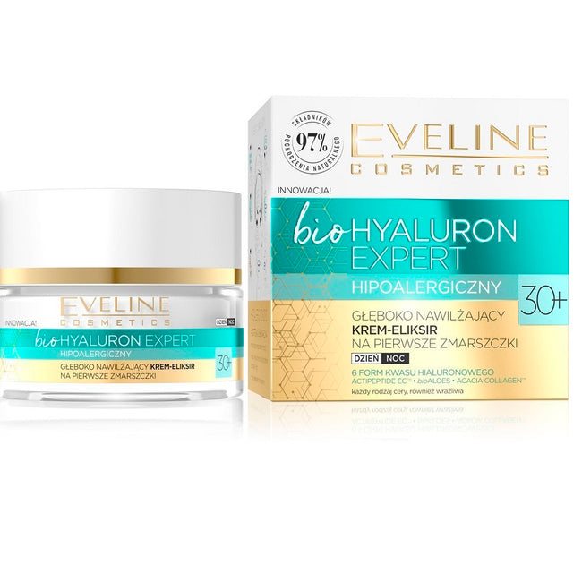 Eveline Cosmetics Bio Hyaluron Expert 30+ głęboko nawilżający krem-eliksir na pierwsze zmarszczki na dzień i noc 50ml