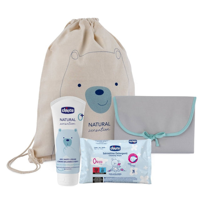 Chicco Natural Sensation Nappy Change zestaw mata do zmiany pieluszek + krem do pieluszki 4w1 100ml  + chusteczki oczyszczające 16szt.