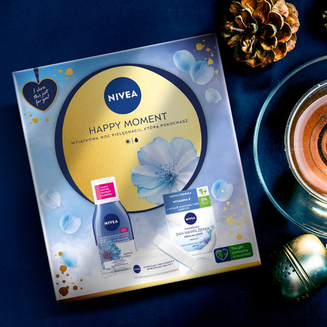 Nivea Happy Moment zestaw odświeżający krem na dzień 50ml + dwufazowy płyn do demakijażu oczu 125ml