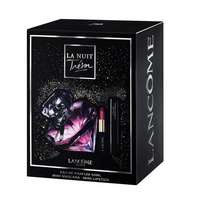 Lancome La Nuit Tresor zestaw woda perfumowana spray 50ml + L' Absolu Rouge Matte pomadka do ust 505 Attrape Coeur + Hypnose Drama mini tusz do rzęs 01 Excessive Black 2ml