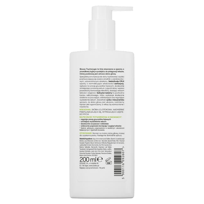 BIOVAX Trychologic Przetłuszczanie szampon do włosów i skóry głowy 200ml