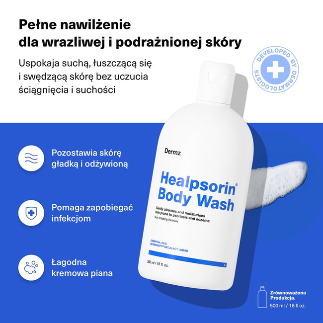 Dermz Healpsorin żel do mycia twarzy i ciała na łuszczycę i AZS 500ml