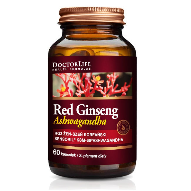 Doctor Life Red Ginseng Żeń-szeń + Ashwagandha Sensoril suplement diety 60 kapsułek