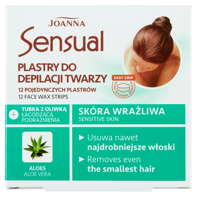 Joanna Sensual plastry do depilacji twarzy Aloes 12szt + tubka z oliwką łagodzącą 10ml