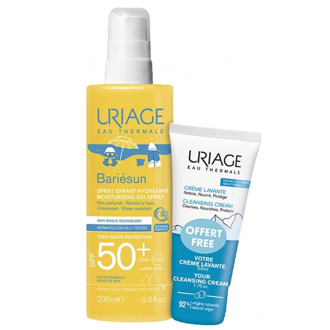 URIAGE Bariesun Kids nawilżający spray dla dzieci SPF50+ 200ml + Cleansing Cream odżywczy krem oczyszczający 50ml