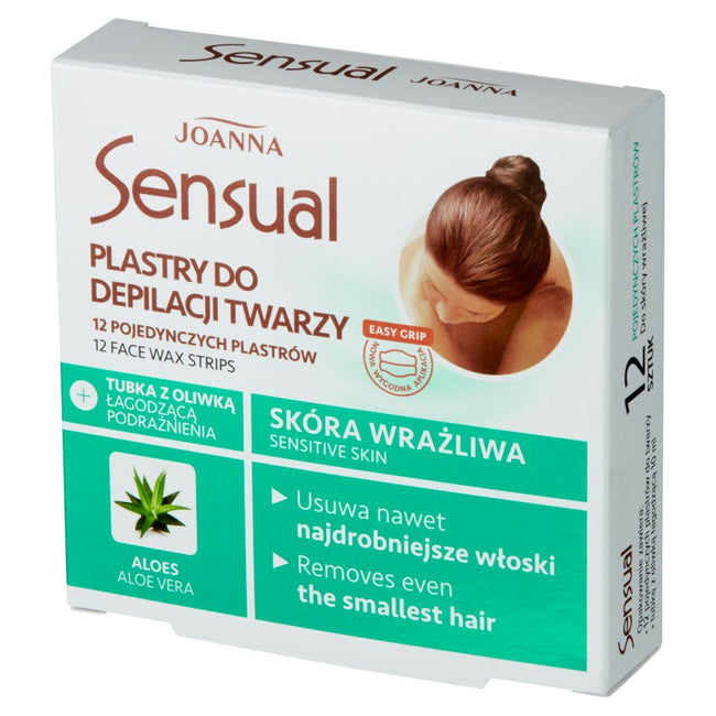 Joanna Sensual plastry do depilacji twarzy Aloes 12szt + tubka z oliwką łagodzącą 10ml