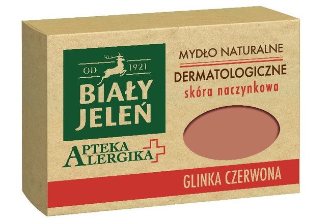 Biały Jeleń Apteka Alergika mydło naturalne dermatologiczne do skóry naczynkowej Glinka Czerwona 125g