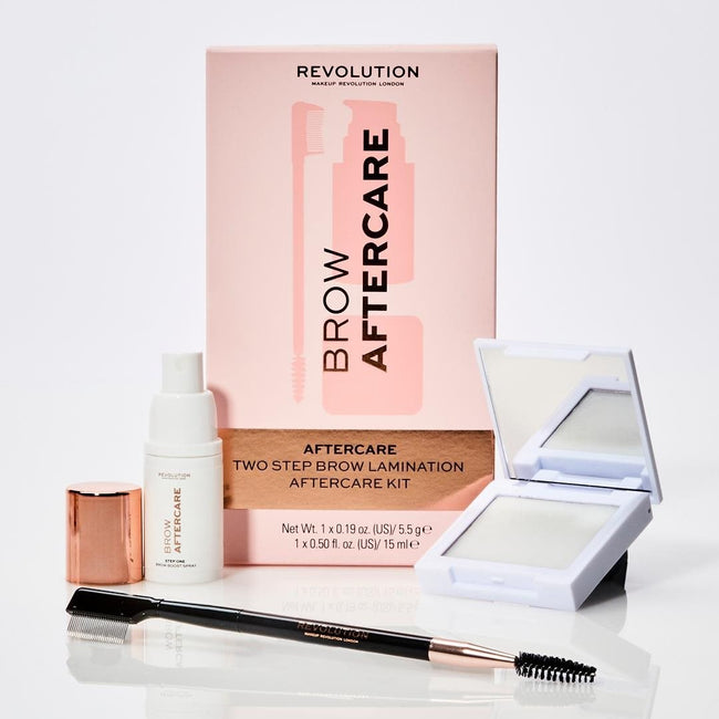 Makeup Revolution Brow Aftercare zestaw Step One spray do brwi 15ml + Step Two balsam do brwi 5.5g + pędzel kosmetyczny