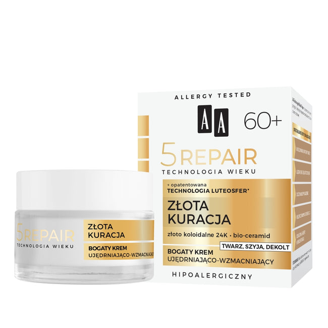 AA Technologia Wieku 5Repair 60+ Złota Kuracja bogaty krem ujędrniająco-wzmacniający twarz szyja dekolt 50ml
