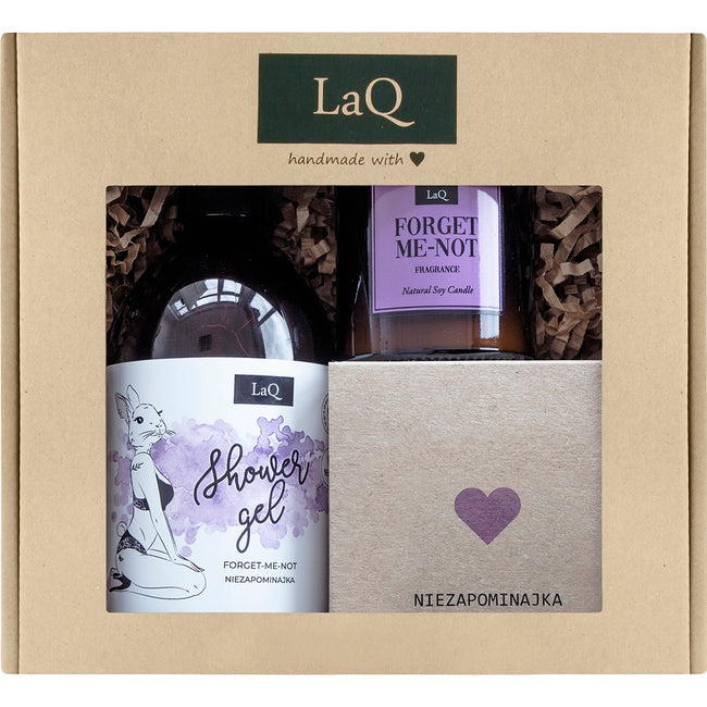 LaQ Króliczka Niezapominajka zestaw żel pod prysznic 500ml + masło do ciała 200ml + świeca sojowa 180ml