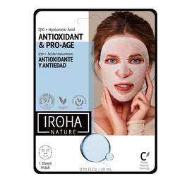 IROHA nature Antioxidant & Pro-Age Tissue Face Mask przeciwstarzeniowa maska w płachcie z koenzymem Q10 i kwasem hialuronowym 20ml