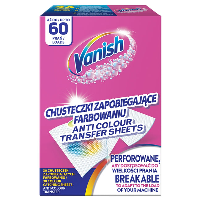 Vanish Color Protect chusteczki zapobiegające farbowaniu ubrań 60 prań (30 sztuk)