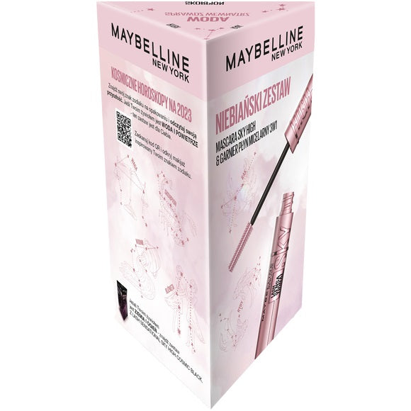Maybelline Niebiański zestaw Lash Sensational Sky High Mascara wydłużający tusz do rzęs Black 7.2ml + Garnier płyn micelarny 3w1 400ml