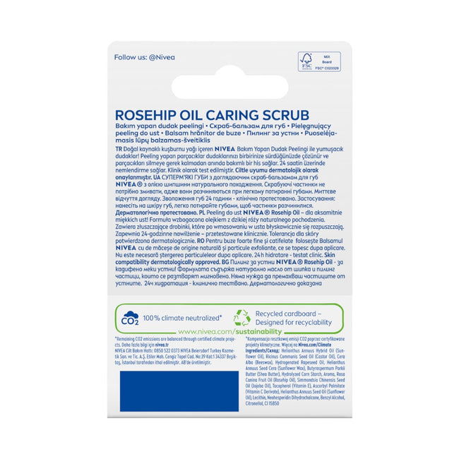 Nivea Caring Scrub pielęgnujący peeling do ust Dzika Róża 4.8g