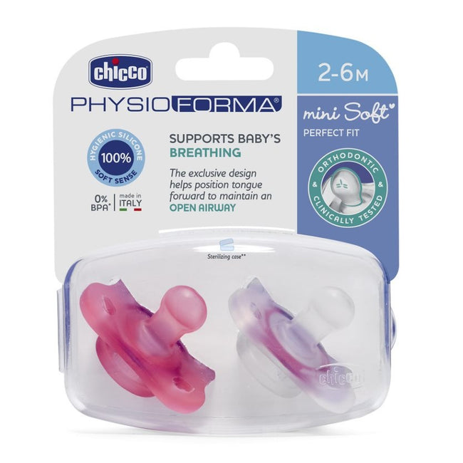 Chicco PhysioForma smoczek silikonowy uspokajający Mini Soft 2-6m Girl 2szt