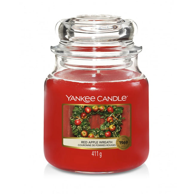 Yankee Candle Świeca zapachowa średni słój Red Apple Wreath 411g