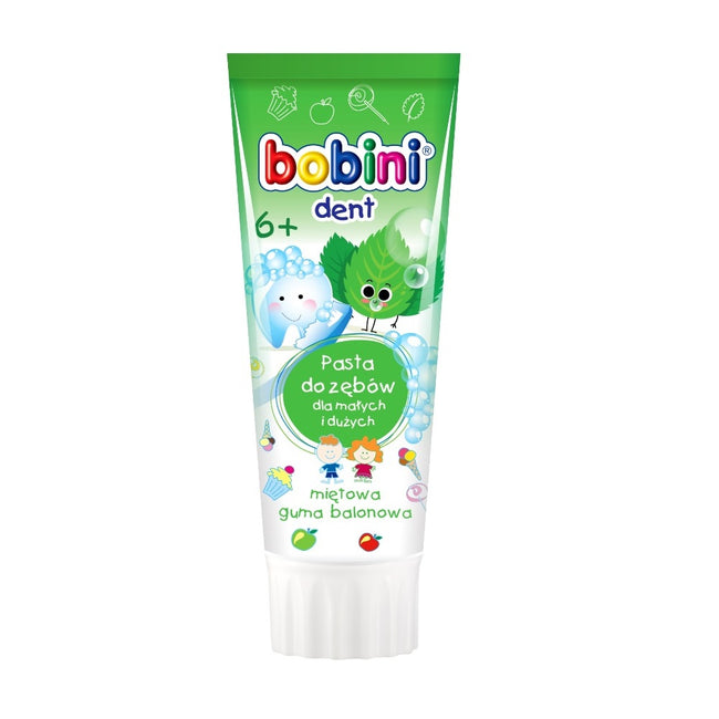 Bobini Bobini Dent pasta do zębów dla małych i dużych powyżej 6-go roku życia Miętowa guma balonowa 75ml