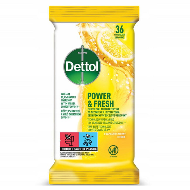 Dettol Power & Fresh chusteczki antybakteryjne do dezynfekcji i czyszczenia Cytryna 36szt