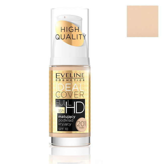 Eveline Cosmetics Ideal Cover Full HD matujący podkład kryjący SPF10 201 Ivory 30ml