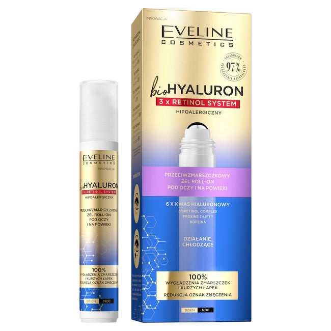 Eveline Cosmetics BioHyaluron 3 x Retinol przeciwzmarszczkowy żel roll-on pod oczy i na powieki 15ml