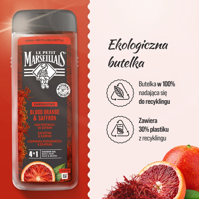 Le Petit Marseillais Żel pod prysznic 4w1 dla mężczyzn Czerwona Pomarańcza & Szafran 400ml