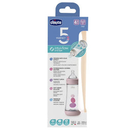 Chicco Perfect5 butelka antykolkowa ze smoczkiem silikonowym przepływ szybki 4m+ Girl 300ml