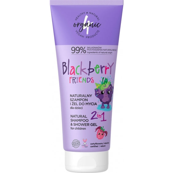 4organic Naturalny szampon i żel do mycia dla dzieci 2w1 Blackberry Friends 200ml