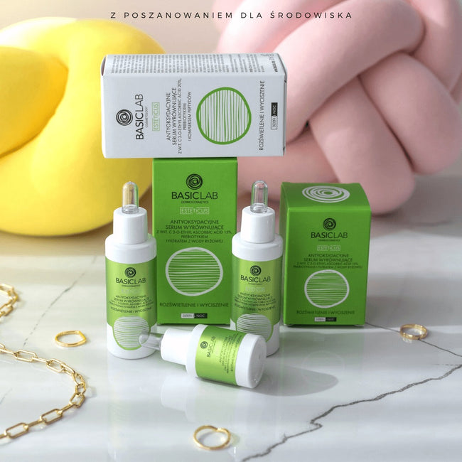 BasicLab Esteticus antyoksydacyjne serum wyrównujące z wit. C 20% prebiotykiem i kompleksem peptydów 30ml
