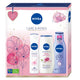 Nivea Care & Roses zestaw Fresh Rose Touch antyperspirant spray 150ml + Rose & Almond Oil żel pod prysznic 250ml + wygładzające mleczko do ciała 250ml