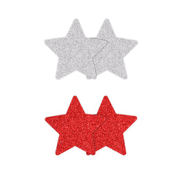 NS Novelties Pretty Pasties nakładki na biust Glitter Stars Red/Silver 2 pary