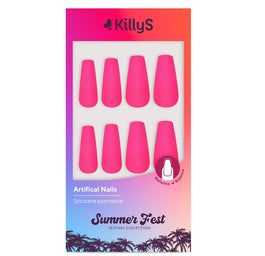 KillyS Summer Fest sztuczne paznokcie Coffin Pink Luminous 24szt,