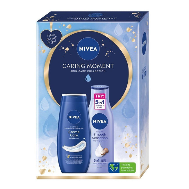 Nivea Caring Moment zestaw żel pod prysznic 250ml + mleczko do ciała 250ml
