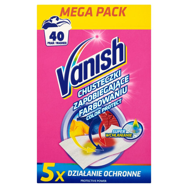 Vanish Color Protect chusteczki zapobiegające farbowaniu ubrań 40 prań (20 sztuk)