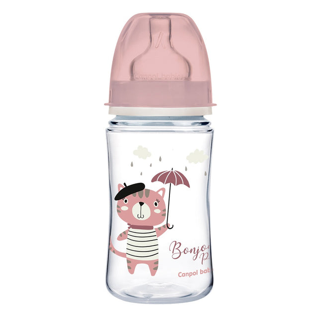 Canpol Babies EasyStart butelka szeroka antykolkowa Bonjour Paris Różowa 240ml