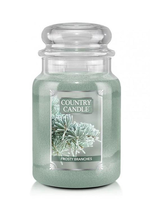 Country Candle Duża świeca zapachowa z dwoma knotami Frosty Branches 652g