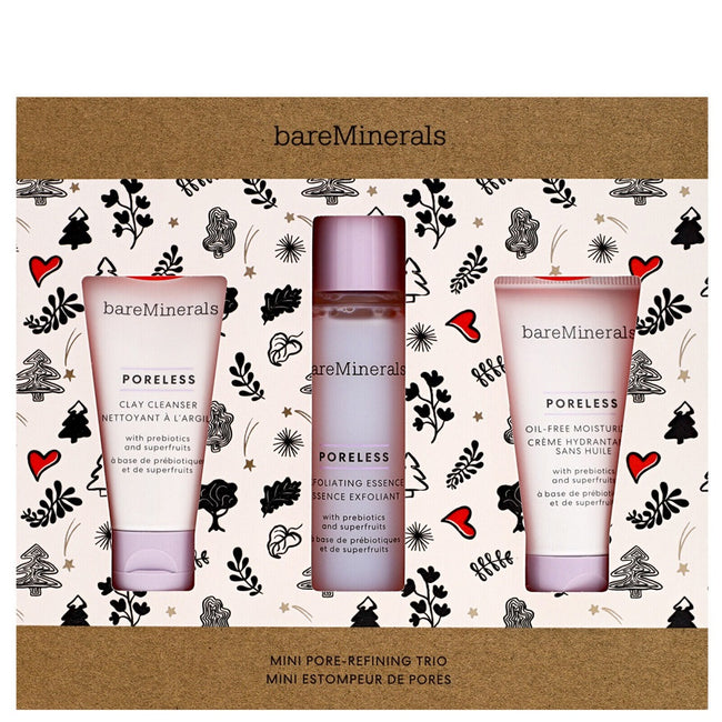 bareMinerals Mini Pore-Refining Trio zestaw kremowy preparat do mycia twarzy 30ml + delikatny płyn złuszczający 50ml + beztłuszczowy krem nawilżający 30ml