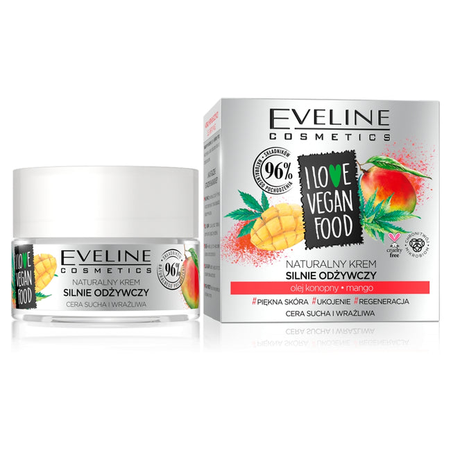 Eveline Cosmetics I Love Vegan Food naturalny krem silnie odżywczy Olej Konopny + Mango 50ml