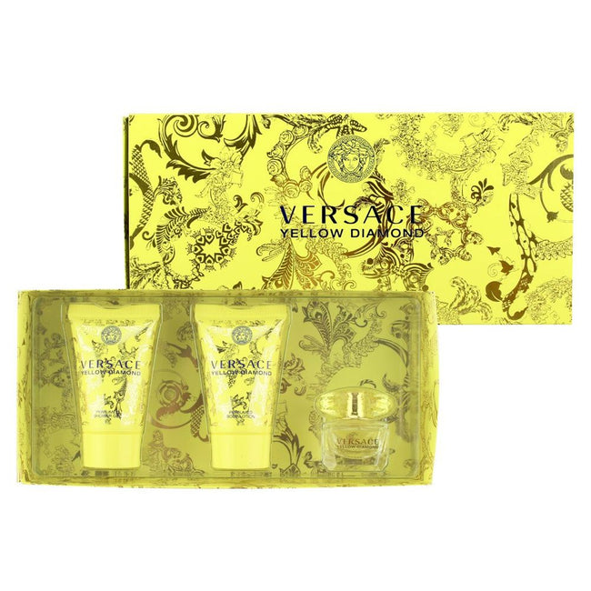 Versace Yellow Diamond zestaw woda toaletowa miniatura 5ml + balsam do ciała 25ml + żel pod prysznic 25ml