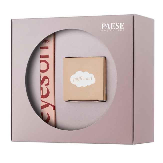 Paese Merry Look zestaw Puff Cloud puder pod oczy 5.3g + Eyes On tusz dający efekt foxy eye 8ml