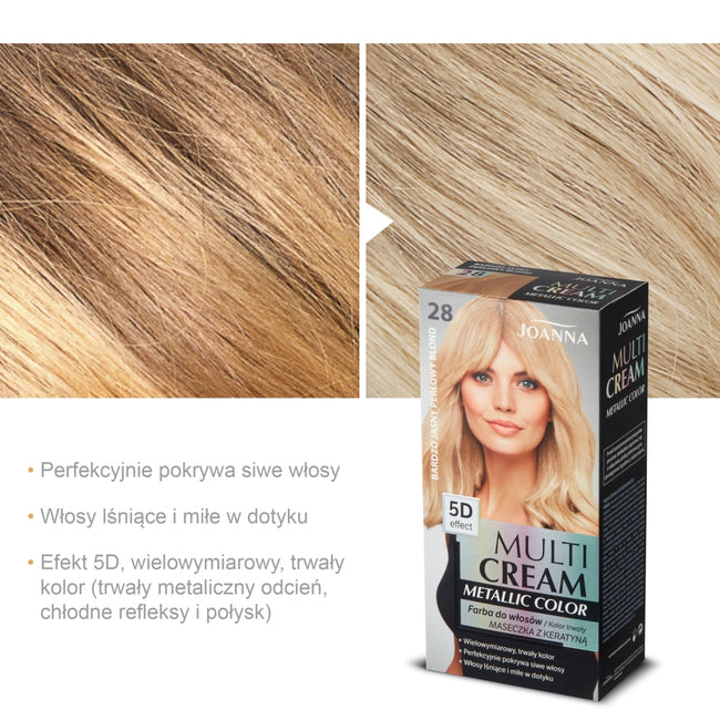 Joanna Multi Cream Metallic Color farba do włosów 28 Bardzo Jasny Perłowy Blond