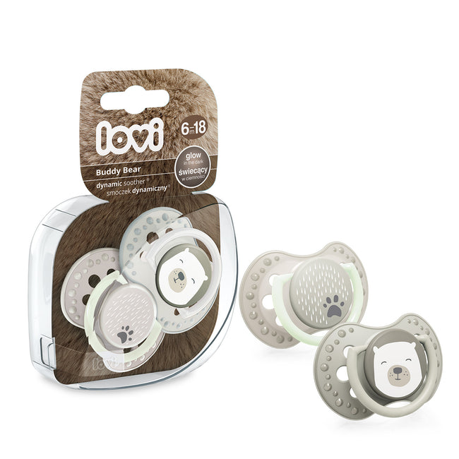 LOVI Smoczek silikonowy dynamiczny 6-18m Buddy Bear 2szt