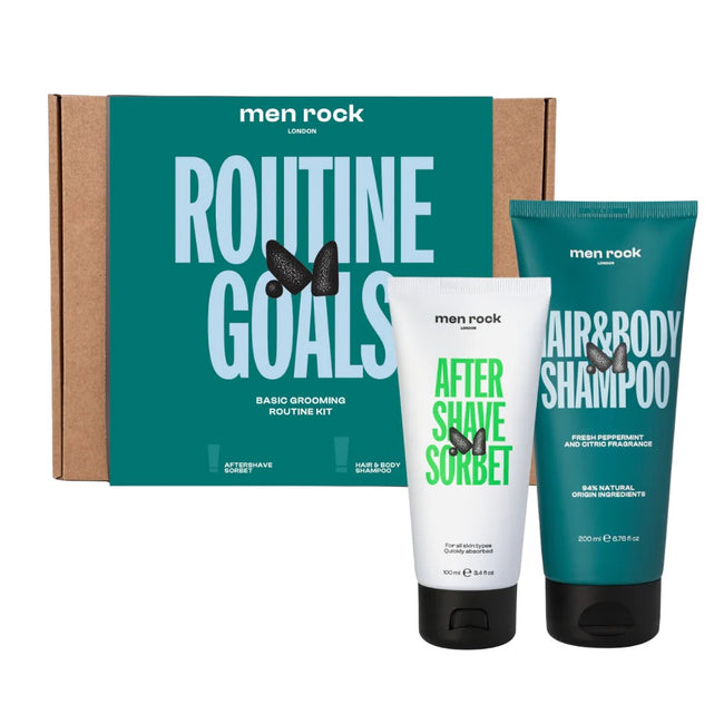 MenRock Routine Goals zestaw sorbet po goleniu 100ml + szampon i płyn do mycia ciała 200ml